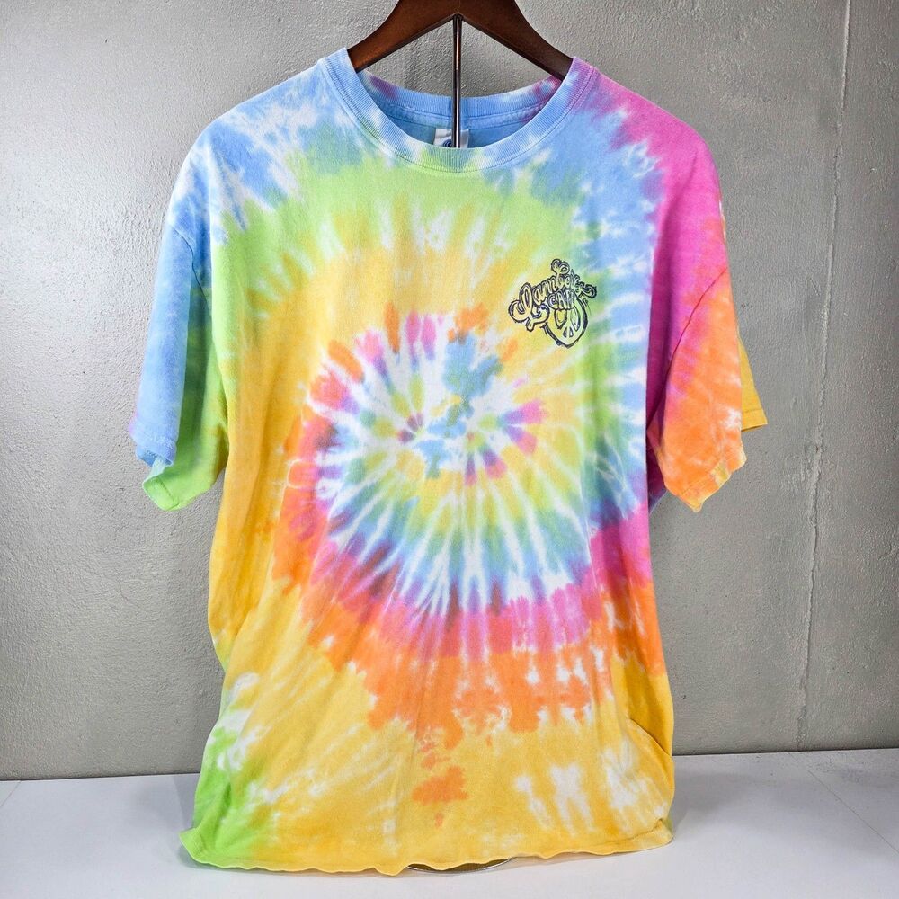 Colortone Lamberts Cafe Home of the Throwed Rolls Tie Dye Rainbow Bus Shirt XL